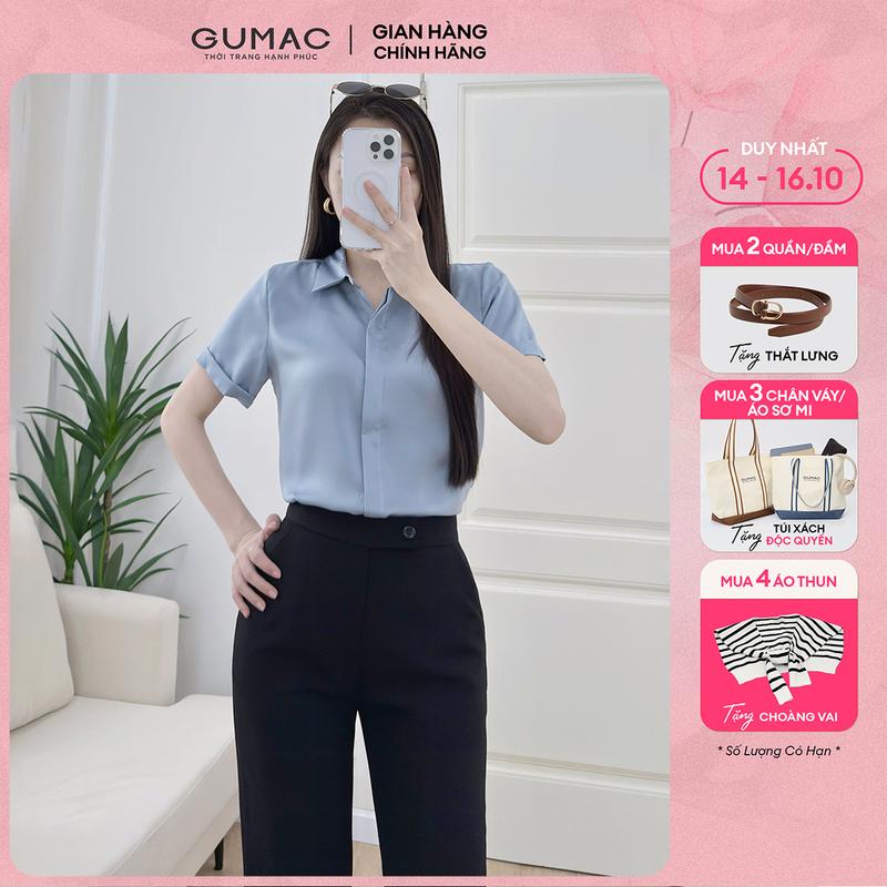 [MUA 3 TẶNG TÚI XÁCH] Áo sơ mi nữ giấu nút màu hồng - trắng vải lụa mềm mịn mát công sở thời trang GUMAC LAF0339