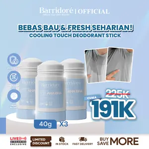 Barridore Cooling Stick Deodorant AHA BHA 3in1 40g X3 - Mengatasi Bau Ketiak & Keringat Berlebih dengan Sensasi Dingin | Cocok untuk Pria & Wanita