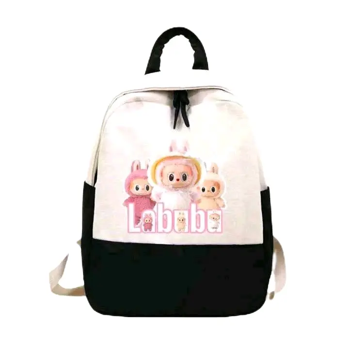 tas sekolah anak  gambar labubu Laptop backpack ikatiket Ransel jangan dicuci abu-abu chunji
