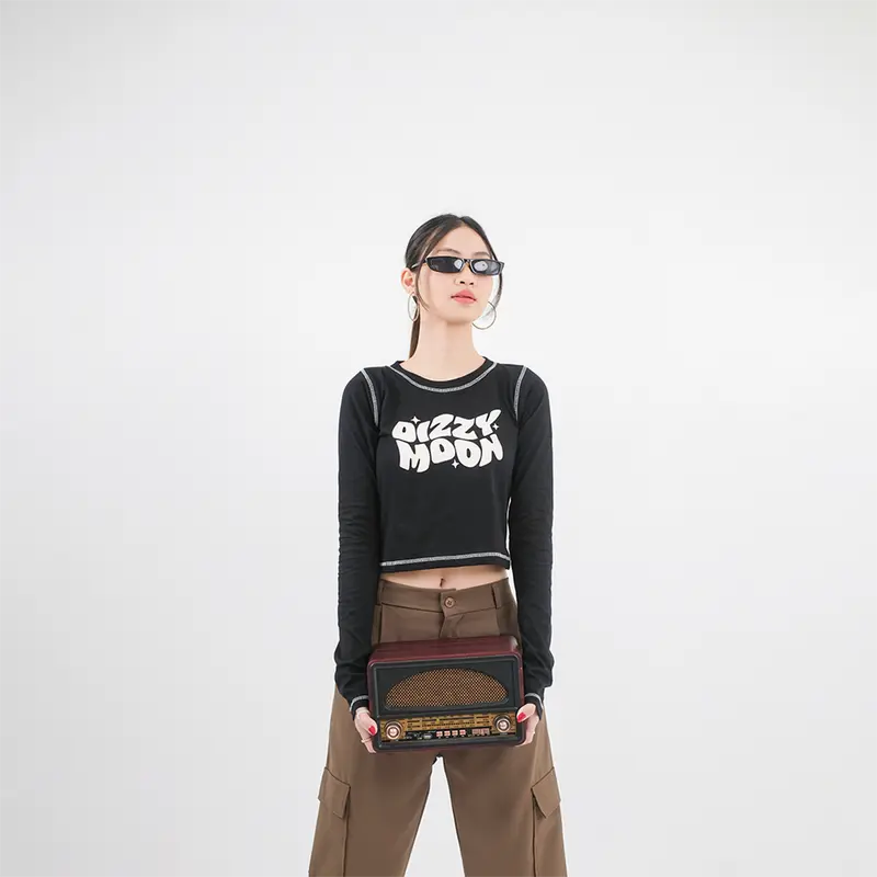 Croptop lengan panjang Dizzy Moon Wanita Polos Atasan Baju 6