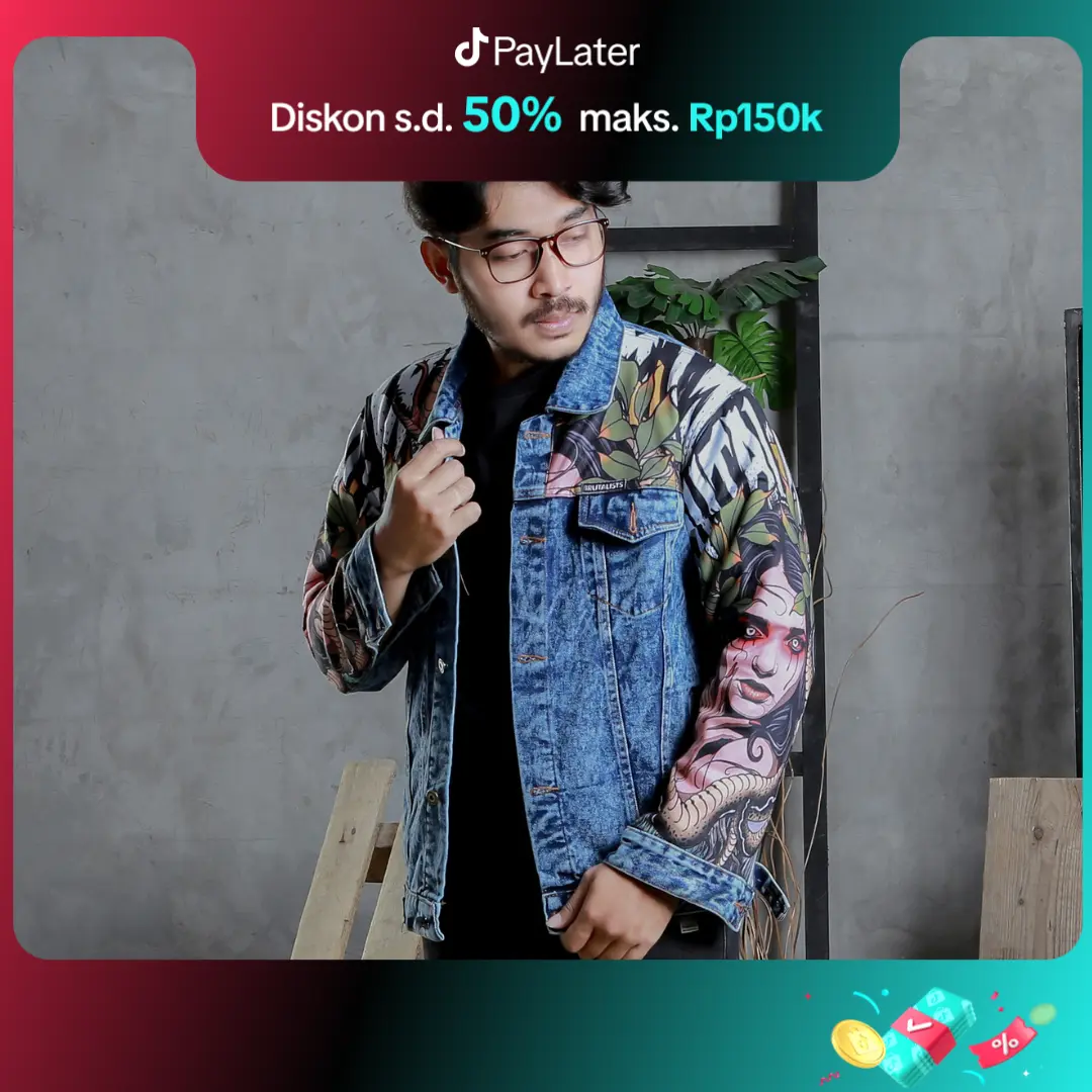 Jaket Jeans Pria Wanita Denim Jacket Disto Full Printing JFB-0004