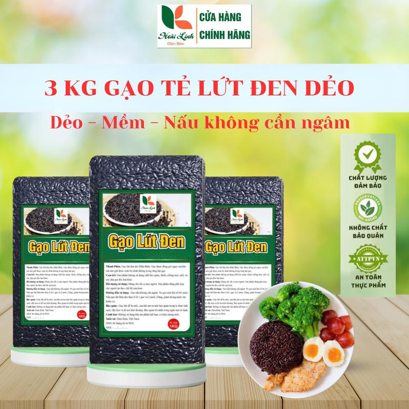 3kg gạo lứt đen dẻo, mềm, thơm ngon, thực dưỡng, Healthy, Eatclean, ăn kiêng, tiết kiệm, food, thức ăn - Hoài Linh ĐB (đóng mỗi túi 01 kg, hút chân không). Hữu cơ, Tự nhiên
