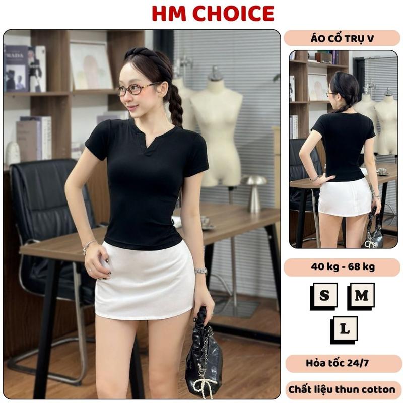 Áo thun ôm body nữ HM Choice, áo phông nữ cổ trụ tay ngắn vải cotton…