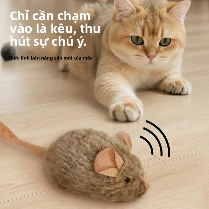 Đồ chơi chuột giả lập có tiếng kêu cho mèo, chạm nhẹ phát âm thanh, cảm ứng thông minh, giúp mèo tự chơi giải trí, đồ chơi trêu mèo, vật dụng cho thú cưng.