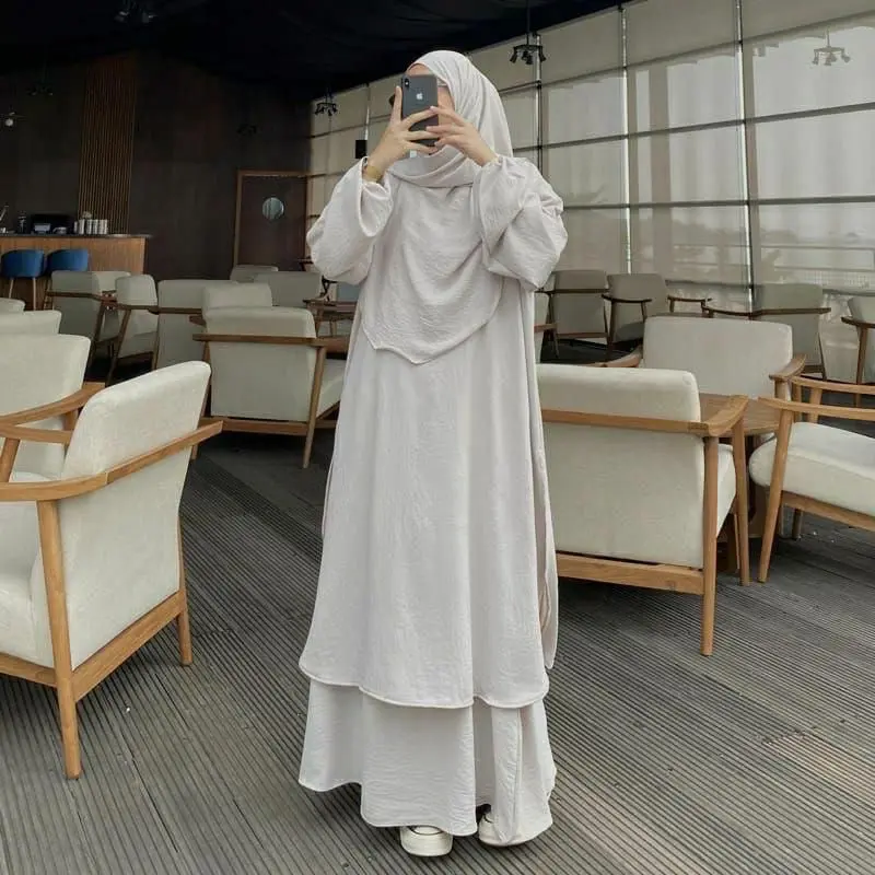 One Set Hameda Setelan Tunik Dan Rok Wanita Terbaru Crincle Airflow Size L XL XXL Jumbo Polos Bumil Busui 2