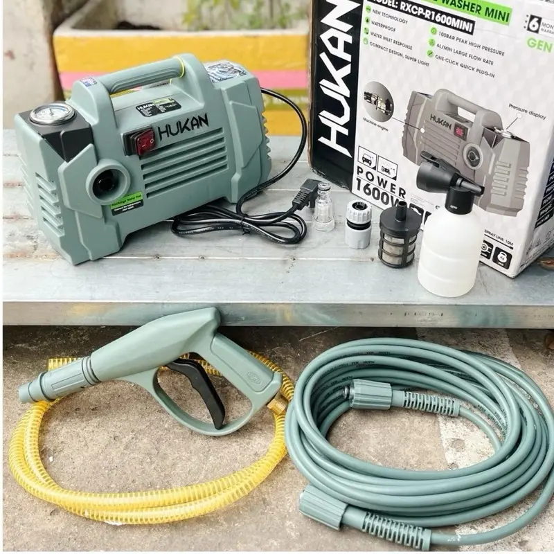 Máy rửa xe gia đình MINI HUKAN RXCP-R1600MINI GEN1 220V / motor lõi ĐỒNG - có chổi than / không chỉnh áp - chạy ồn - hút nước chậm nhanh nóng