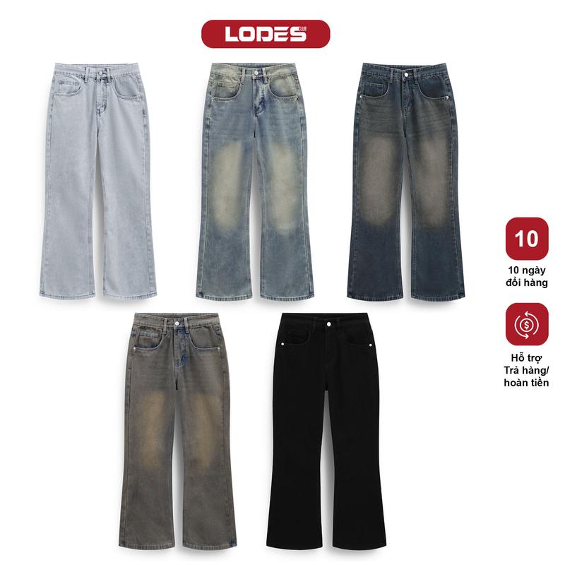 Quần Jean Nam Ống Loe LODES CLUB- Bản Màu Vintage Chất Denim Wash Mềm Mại,Tôn Dáng