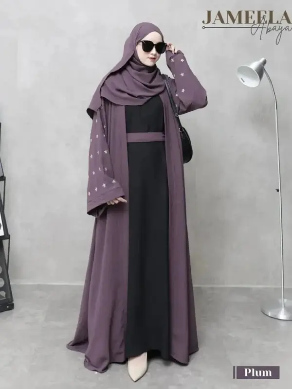 Abaya Luna - Busana Muslimah Terbaru 2025 Bahan Crinkle Mix Bordir Kekinian Baju Gamis Lebaran Two Tone Outer Terpisah Luxury Abaya Black Viral Bisa Cod 0