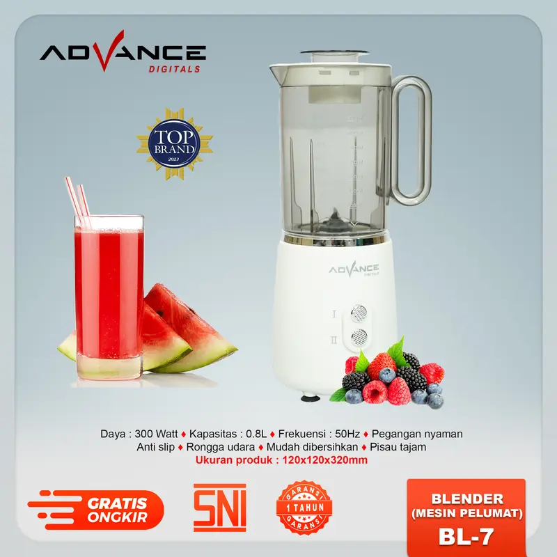 【NEW】Advance BL-7 Blender Listrik 800ml 2 Kecepatan Daya 300 Watt Jus Minuman Mata Pisau 6 Sisi Stainless Garansi Resmi 1 Tahun 0