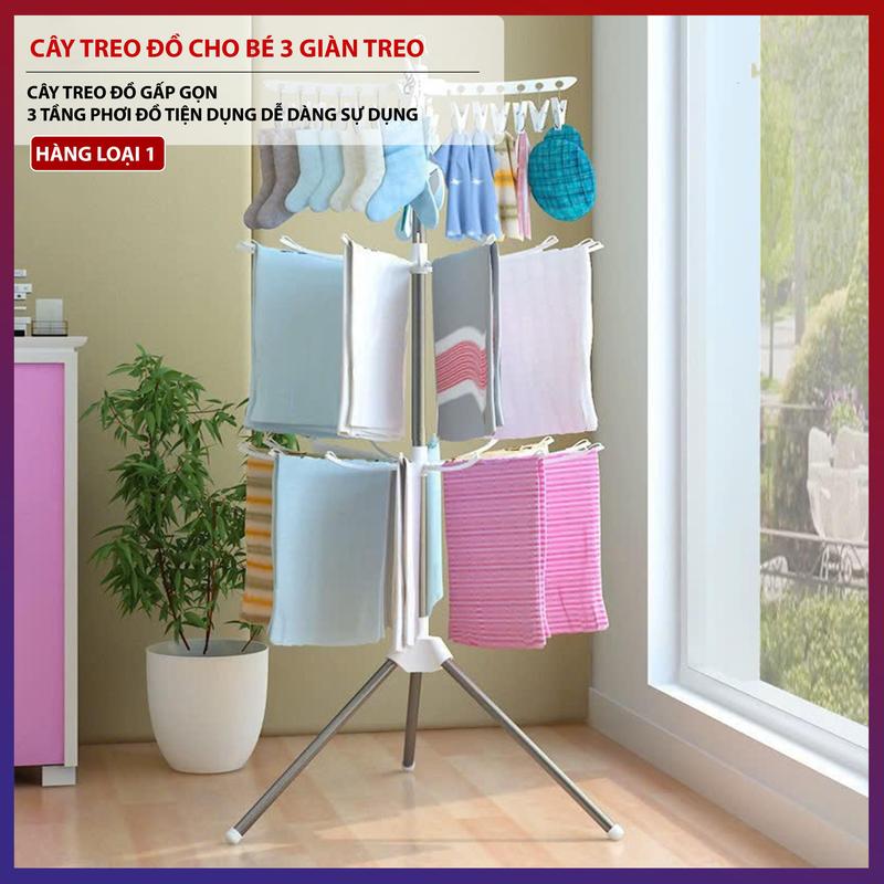 Cây Treo Quần Áo Tất Vớ Khăn Cho Bé Sào Phơi Đồ Đa Năng 3 Tầng Có Thể Xoay 360 Gấp Gọn Tiện Lợi Dễ Dàng Sử Dụng