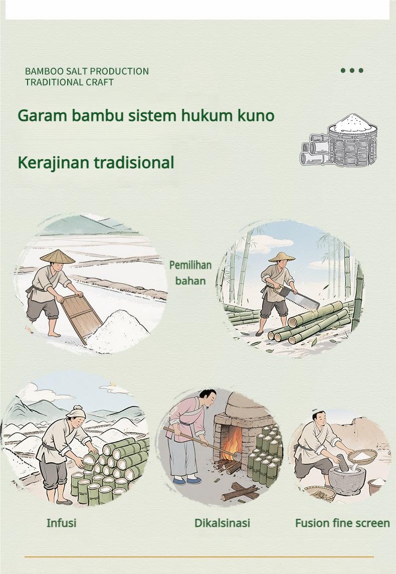 Garam Bambu Panggang Tradisional 800°C, Alami, 0 Aditif, Meningkatkan Rasa dan Kesegaran, Tanpa Zat Anti-penggumpalan, 265g, Cocok untuk Penggunaan di Rumah oleh Usia Menengah dan Lanjut