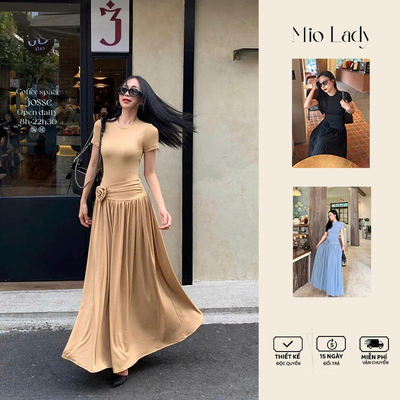 Váy Thun Hoa Hồng Tùng Xếp Ly Xoè Chất Thun Tăm Hàn Nữ Dress Women - Miolady