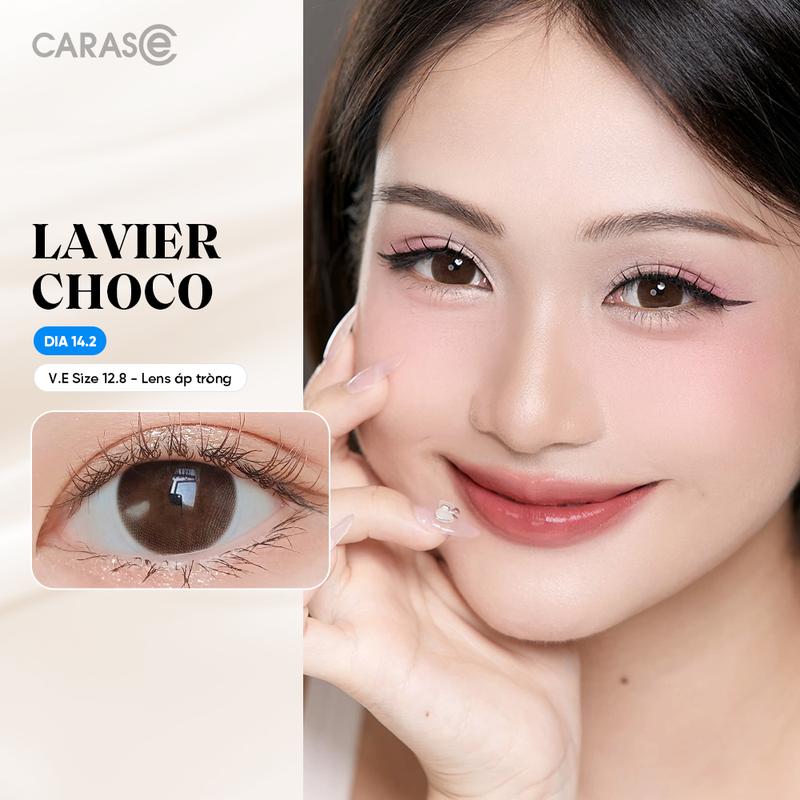 Kính áp tròng khoá ẩm 12H 1 Tháng CARASE, Lens cận màu nâu trầm LAVIER CHOCO (1 chiếc) Nữ Women