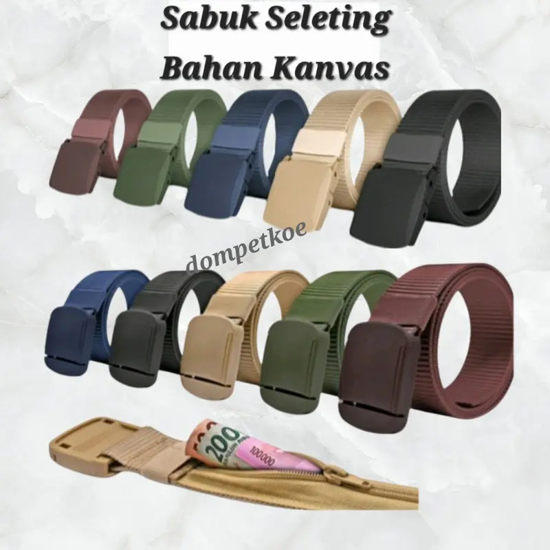 Sabuk Pria Dewasa Keren Bahan Kanvas Model Resleting Gesper Pengait 0