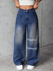 Mezclilla Vaqueros para Mujer Corte Recto Azul  Cintura Alta Elástica Lavado Claro Algodón Casual Primavera Otoño Unicolor outfit vaqueros mujer con pantalon vaqueras mujer outfit Jeans Casuales