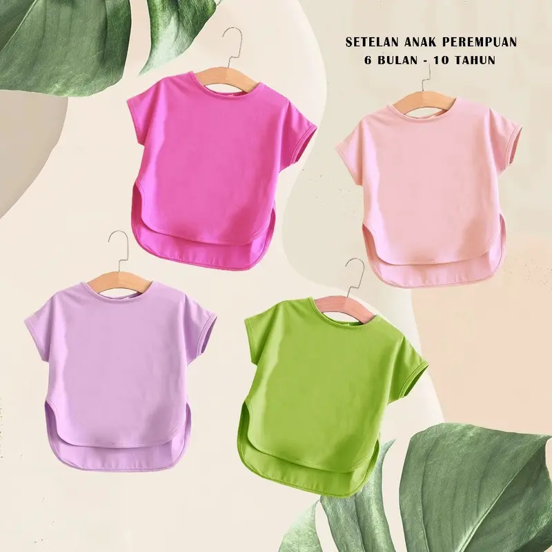 Setelan baju anak perempuan polos celana pendek umur 1 2 3 4 5 6 7 8 9 10 11 12 tahun Katun Parsel set hotpants 1