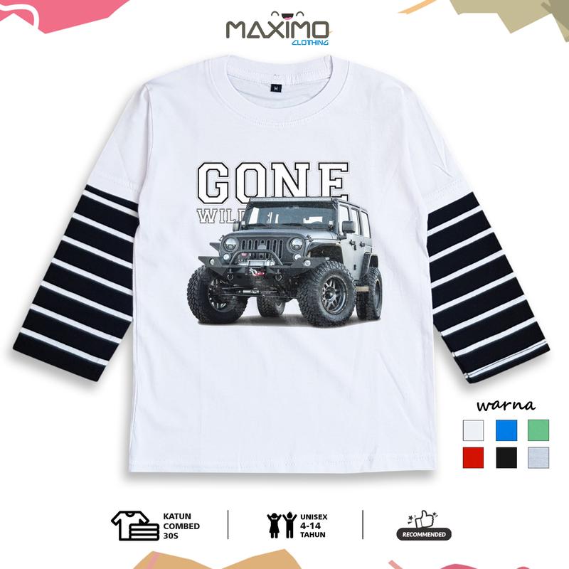 Kaos Baju Anak Gone Wild Car Tangan Panjang Strip Salur Usia 4-12 Tahun Bahan Cotton Combed 3