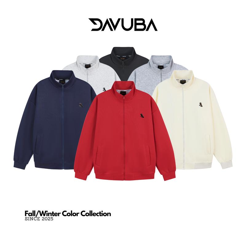 DAVUBA DEAL mở bán Áo Khoác Sweater Zip Logo Kim Loại Chất Nỉ 2 Da Nam Nữ Cổ Cao SM155