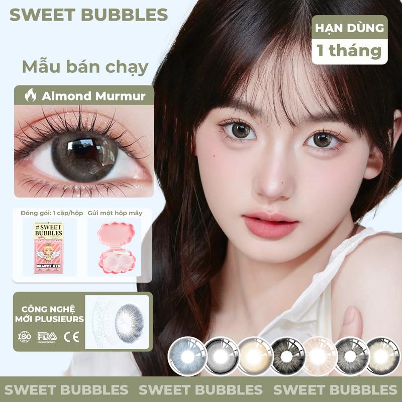 【Mua 2 tặng 1 Nước Ngâm Lens len mắt xinh,Kính áp tròng dùng 1 tháng,Sweet Bubbles,2 miếng,0 độ lens mắt,DIA 14.0~14.5mm,lens mắt chụp kỷ yếu