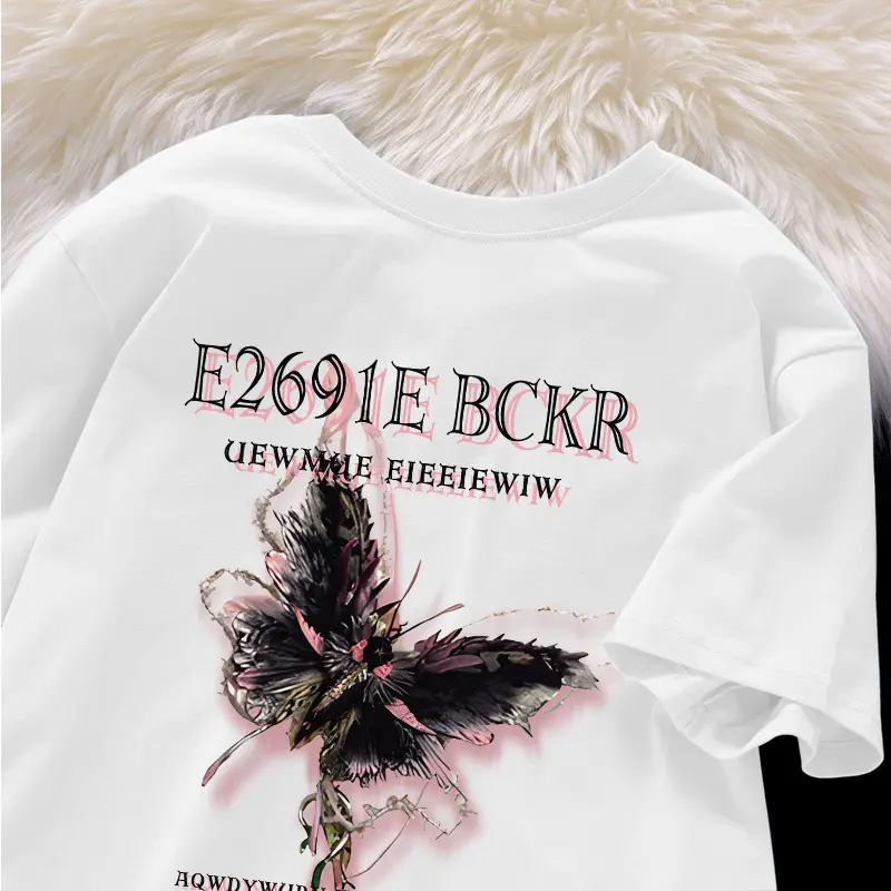 A1310-721 Kaos Oversize Lengan Pendek T-Shirt Color Butterfly ghost Katun Murni Retro Style Baju Atasan Wanita Terbaru