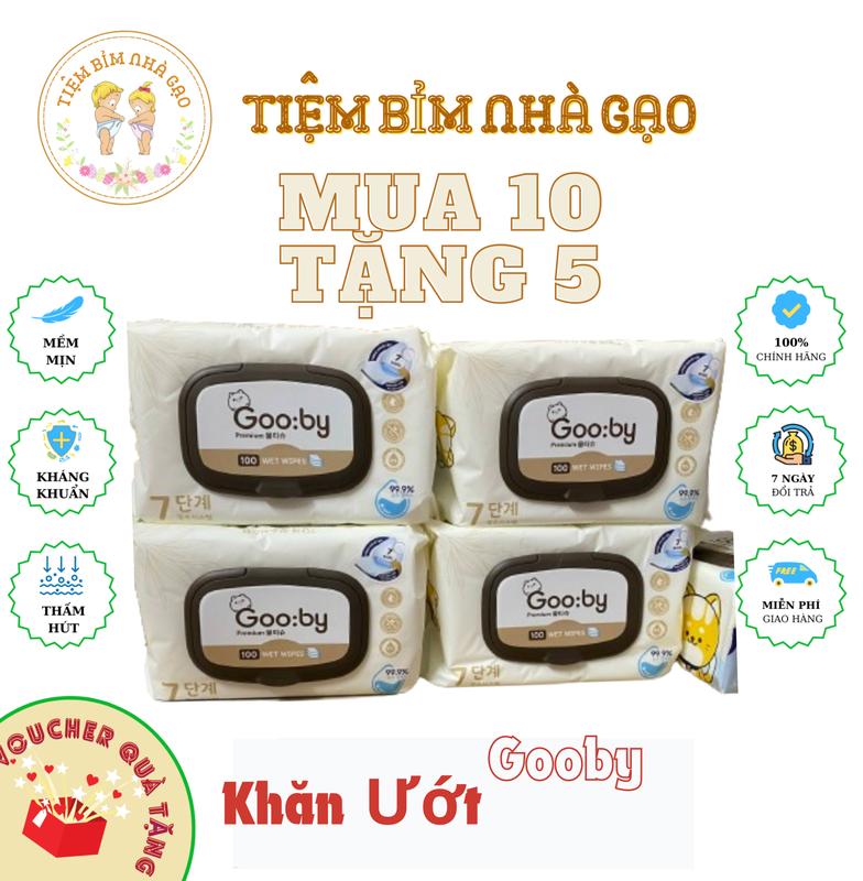 [MUA 10 TẶNG 5] Khăn ướt Gooby Premium 100 tờ đa năng, không cồn, không parabens, mềm mịn, an toàn với da bé khi dùng Voi
