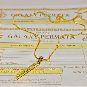 Kalung dewasa mewah motif rantai itali liontin bambu terbuat dari emas muda asli free surat