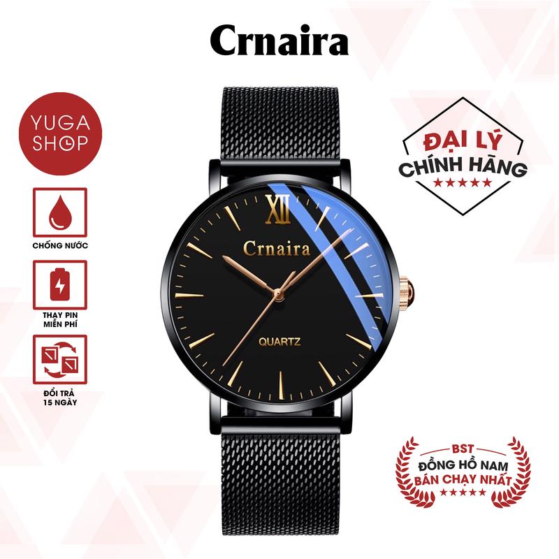 Đồng hồ nam CRNAIRA C1 mặt tròn mỏng 5mm có vạch dễ xem giờ, dây lưới thép nhuyễn không gỉ TẶNG DỤNG CỤ THAY DÂY, HỘP ĐỒNG HỒ, PIN ĐỒNG HỒ DỰ PHÒNG ( SỐ LƯỢNG QUÀ TẶNG CÓ HẠN )