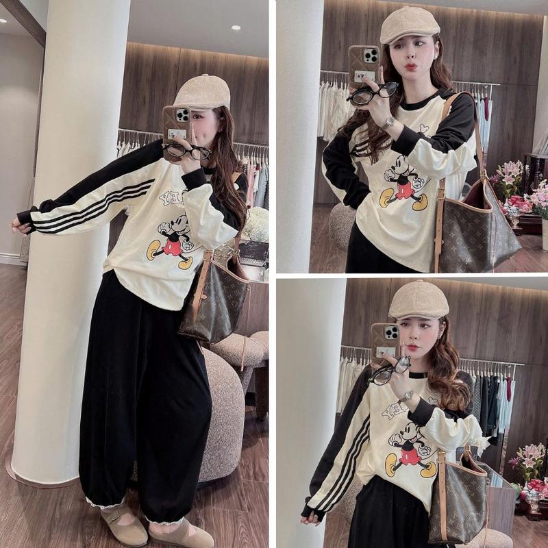  Set thể thao nữ Hàn Quốc hoạt hình viền sọc tay phom năng động gọn dáng hình ép 5D sắc nét gấu viền ren điệu xinh phối đi học đi chơi chuẩn K-style lên ảnh sáng và trẻ trung - By BN TRENDY 