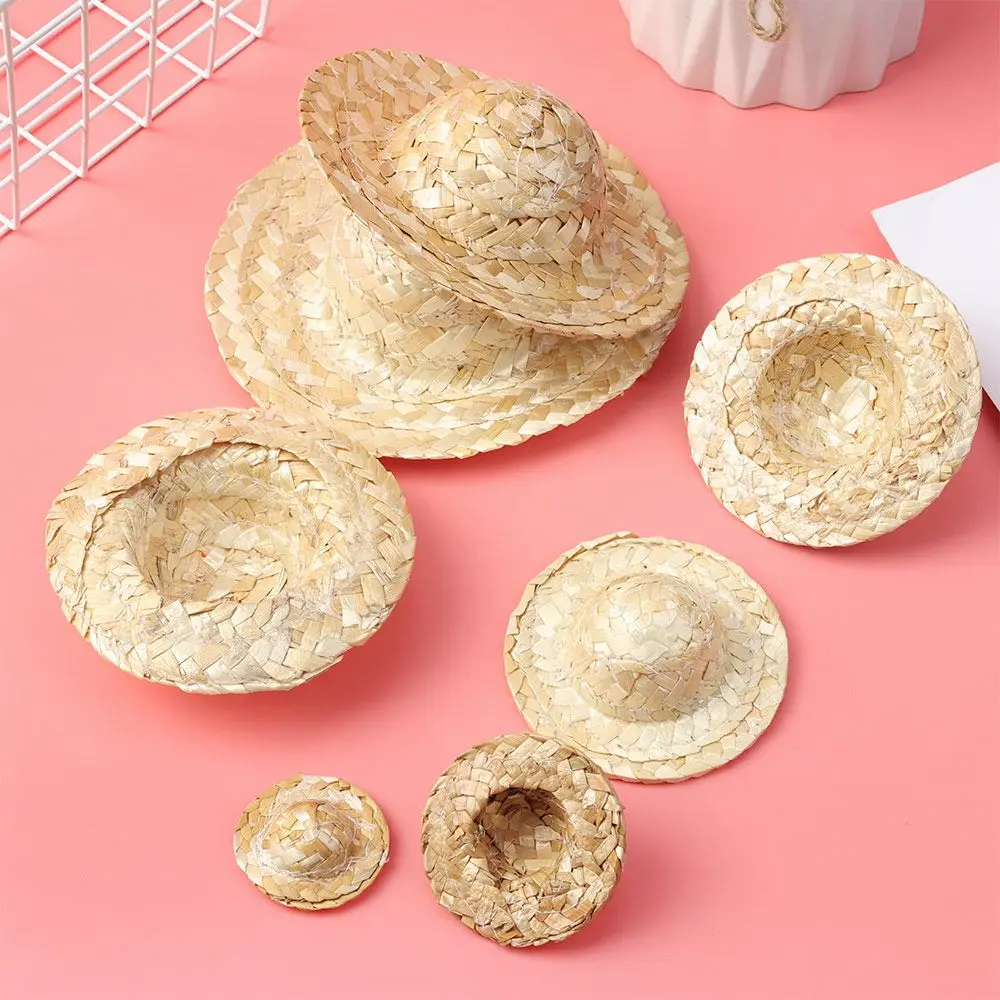 Yellow Crafts Toys Doll Accessories Woven Straw Hat DIY Decoration Doll Caps