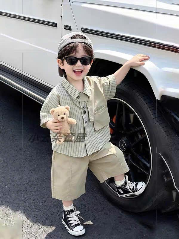 Set đồ sơ mi kẻ phối hoạ tiết hàn quốc kèm quần kaki mềm mịn đi học, đi chơi cho bé trai-LBB- Mã Sơ Mi Kẻ
