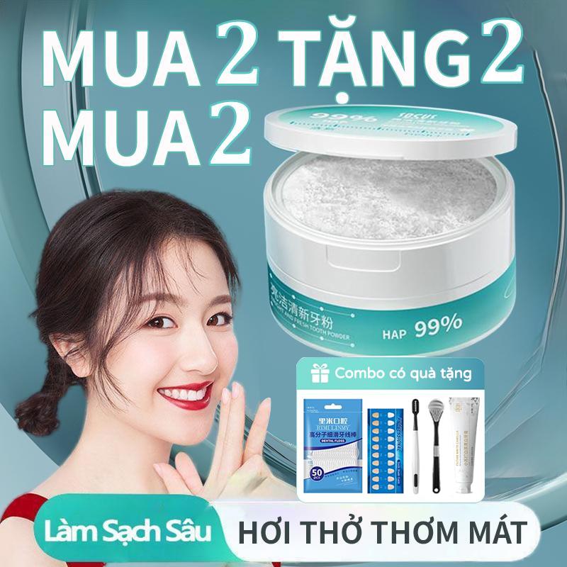 【Mua 2 Đc 4 Bột Trắng Răng 50g Chứa Lợi Khuẩn Sạch Ố & Thơm Miệng Không Fluor • Combo Tặng Chỉ Nha & Cạo Lưỡi SOCUS