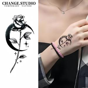 Hình xăm hoa hồng mặt trăng, hình xăm tạm thời, kéo dài trong 15 ngày, không thấm nước và chống cọ xát, nhãn dán hình xăm