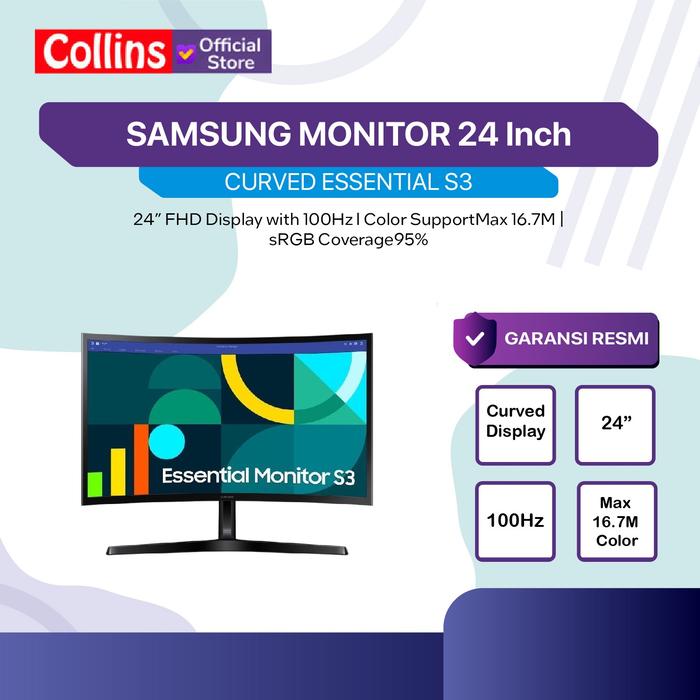 Gambar SAMSUNG MONITOR 24 INCH CURVED ESSENTIAL S3 S36GD VA 1800R FHD 1080P 4MS 100HZ dari Collins Official Kota Administrasi Jakarta Utara Tokopedia