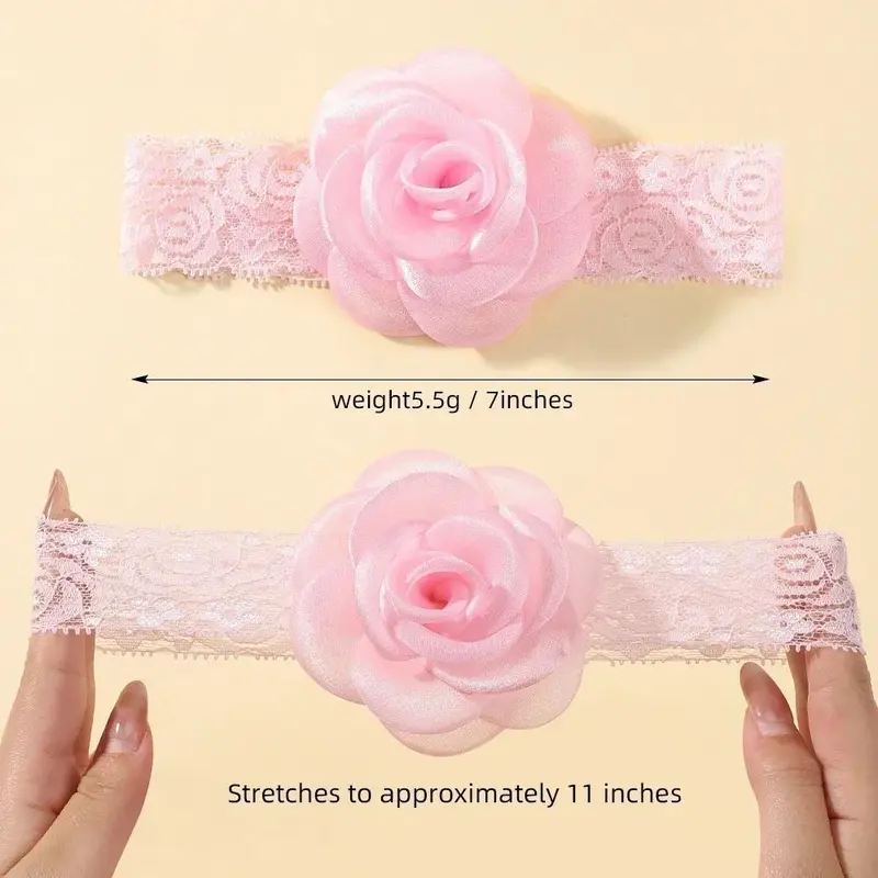 1 Set Sweet Lace Rose Flower Baby Socks Hair Band Set Infant Toddler Non Slip Breathable Short Socks Newborn Headband Sets Gift 3