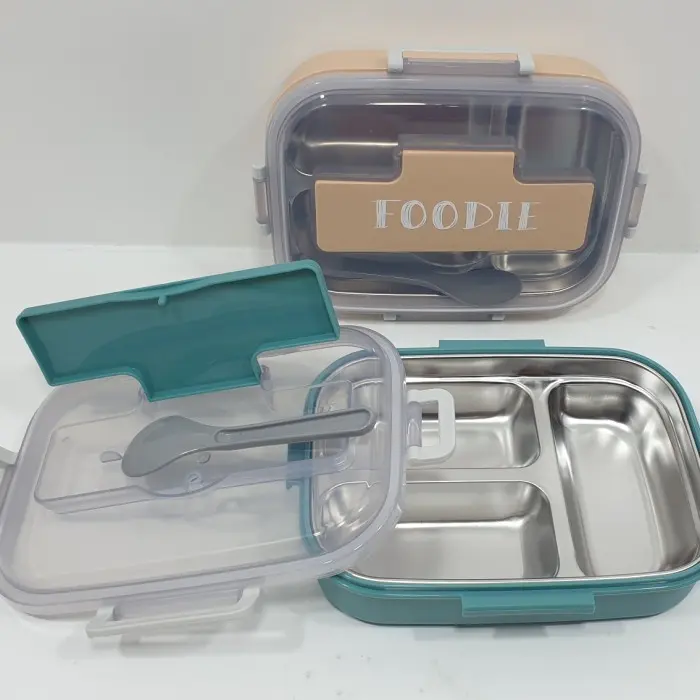 bekal sekolah simpel box container ricebowl Kotak Makan Stainless 3 Sekat Lunch Box Kotak Bekal Wadah Makanan LB09 Steel box parathel dapur minimalis modern