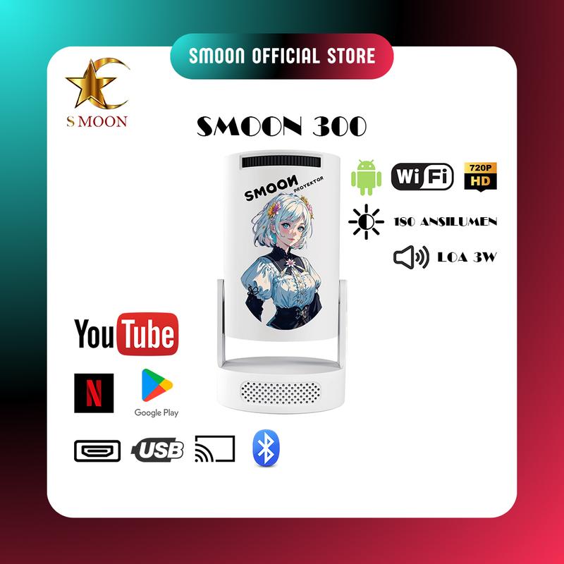 Máy Chiếu Mini SMOON 300 Điều Chỉnh 180 Độ Tích Hợp Loa Sẵn Phân Giải 720P Bluetooth Projector
