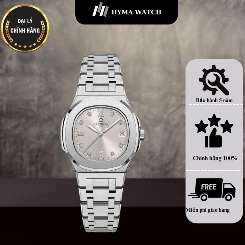 Đồng hồ Nữ Carnival 8160L Dây thép mặt vuông đính đá Bảo hành 5 năm Hyma Watch