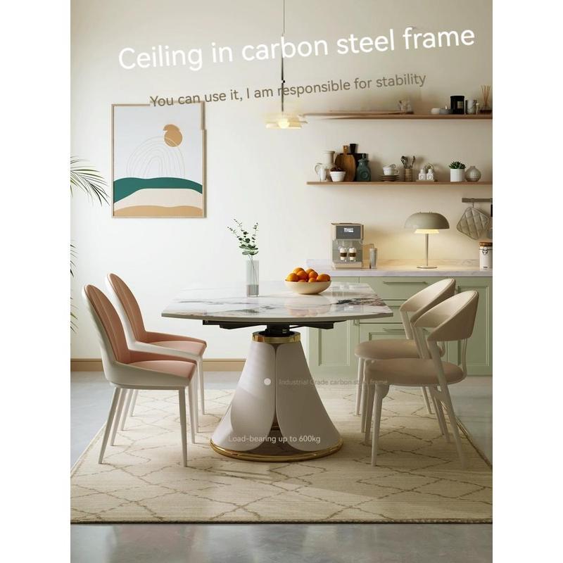 Butter wind rock table simple modern small apartment telescopic change round table living room rotating light luxury dining table and chair combination 4