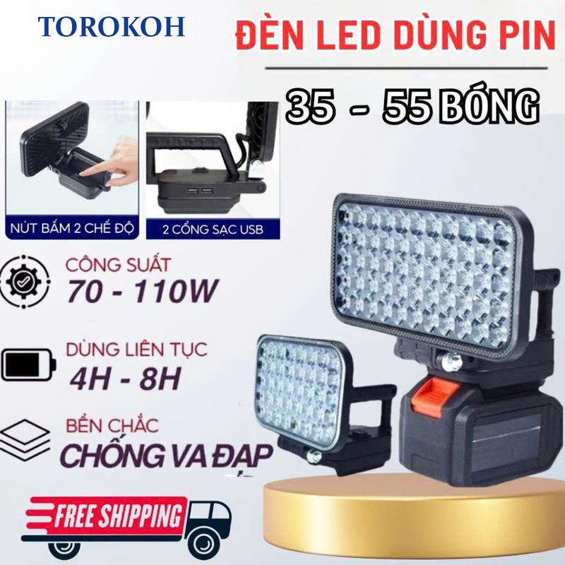 {DEAL LIVE}Đèn LED 35/55 Mắt Siêu Sáng Dùng Chân Pin Phổ Thông 4CM - 2 Chế Độ Sáng, 2 Cổng USB, Tay Cầm Tiện Lợi, Đèn Làm Việc 21V