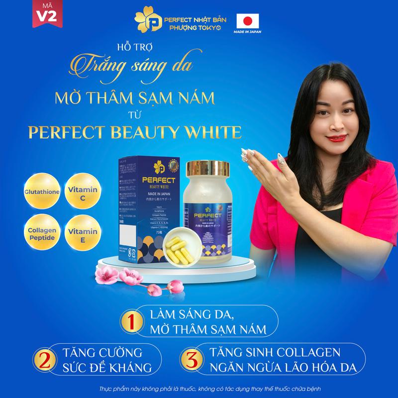 Mã V2: Viên Uống Perfect Beauty White Nhật Bản - Bổ Sung Vitamin C Glutathione Collagen Peptide - Hỗ Trợ Chống Oxi Hóa Hạn Chế Lão Hóa Da Giúp Sáng Da Mờ Thâm Sạm Nám 