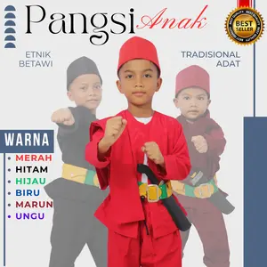 Baju Pangsi Anak Komplit Pangsi Betawi Anak Lengkap (Setelan+Sabuk+Peci+slendang)