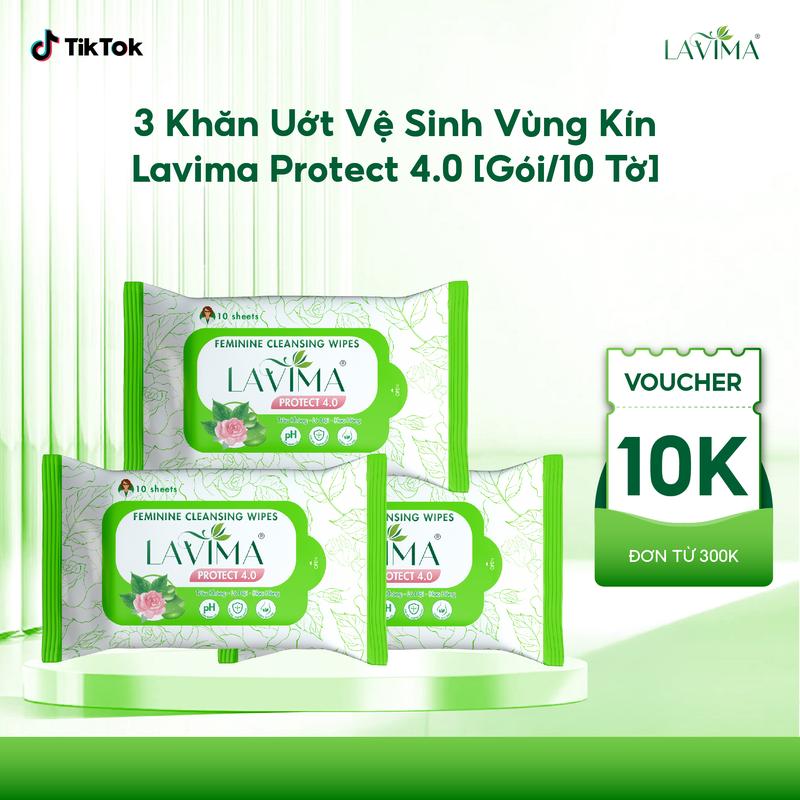  Khăn Ướt Vệ Sinh Vùng Kín Lavima Protect 4.0 Lành Tính Dịu Nhẹ Kháng Khuẩn Tiện Dụng Gói 10 Tờ 