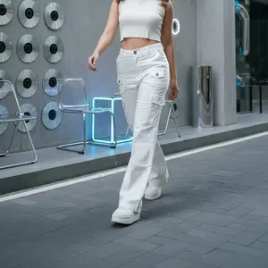 Oudsiyya-Jedda Pants Celana Cargo Wanita Pinggang Kancing Soft Max BB 95 KG Karet Melar Stretch Ritsleting Loose-fitting simpel celana panjang Hitam jeans Kulot