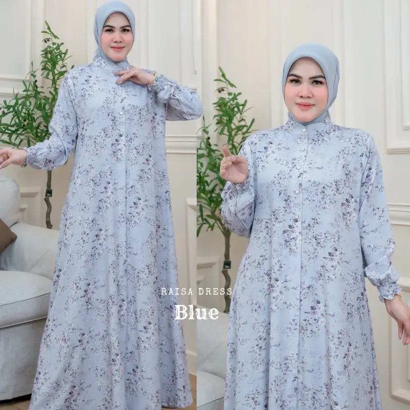NNfashion ~ RAISA DRESS ~ Gamis Wanita Muslimah Casual Formal elegan adem nyaman motif kancing Panjang 1