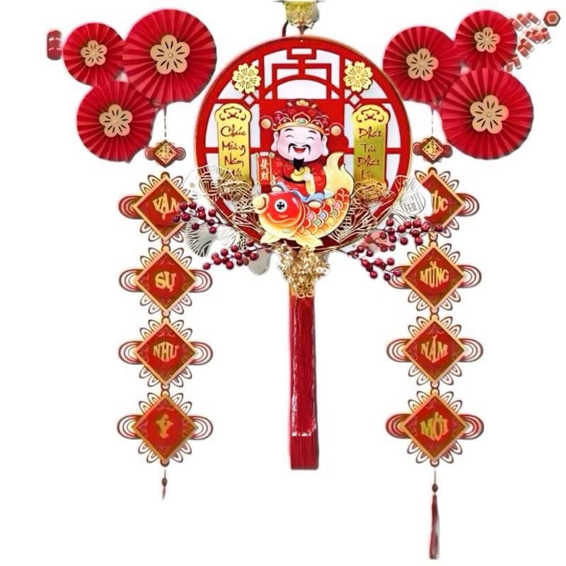 M2 COMBO Ông Thần Tài Cá Chép Vàng Lắc Đầu Size To 38cm+1 Đôi Khánh Nhung Phú Quý Tặng Pin,Móc Treo,Sét 6 Quạt Đồ Trang Trí Decor T46