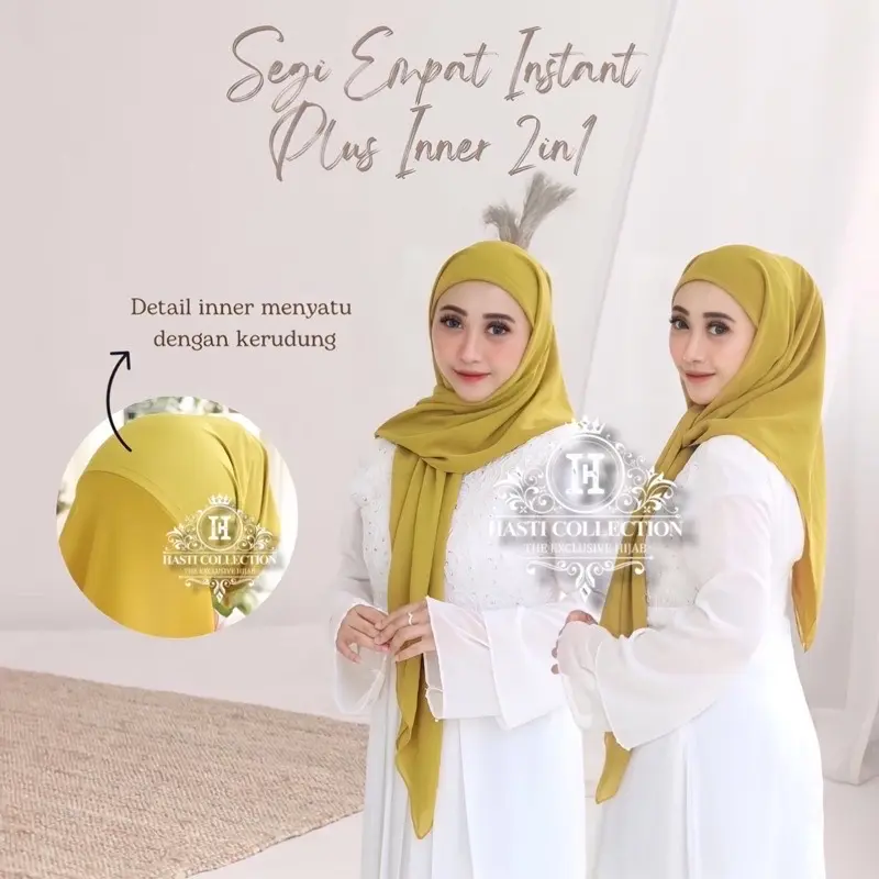 (100k Get 3) Hijab segi empat instan inner 2 layer 120x120 ceruty babydoll Kerudung Segitiga - HASTI 5