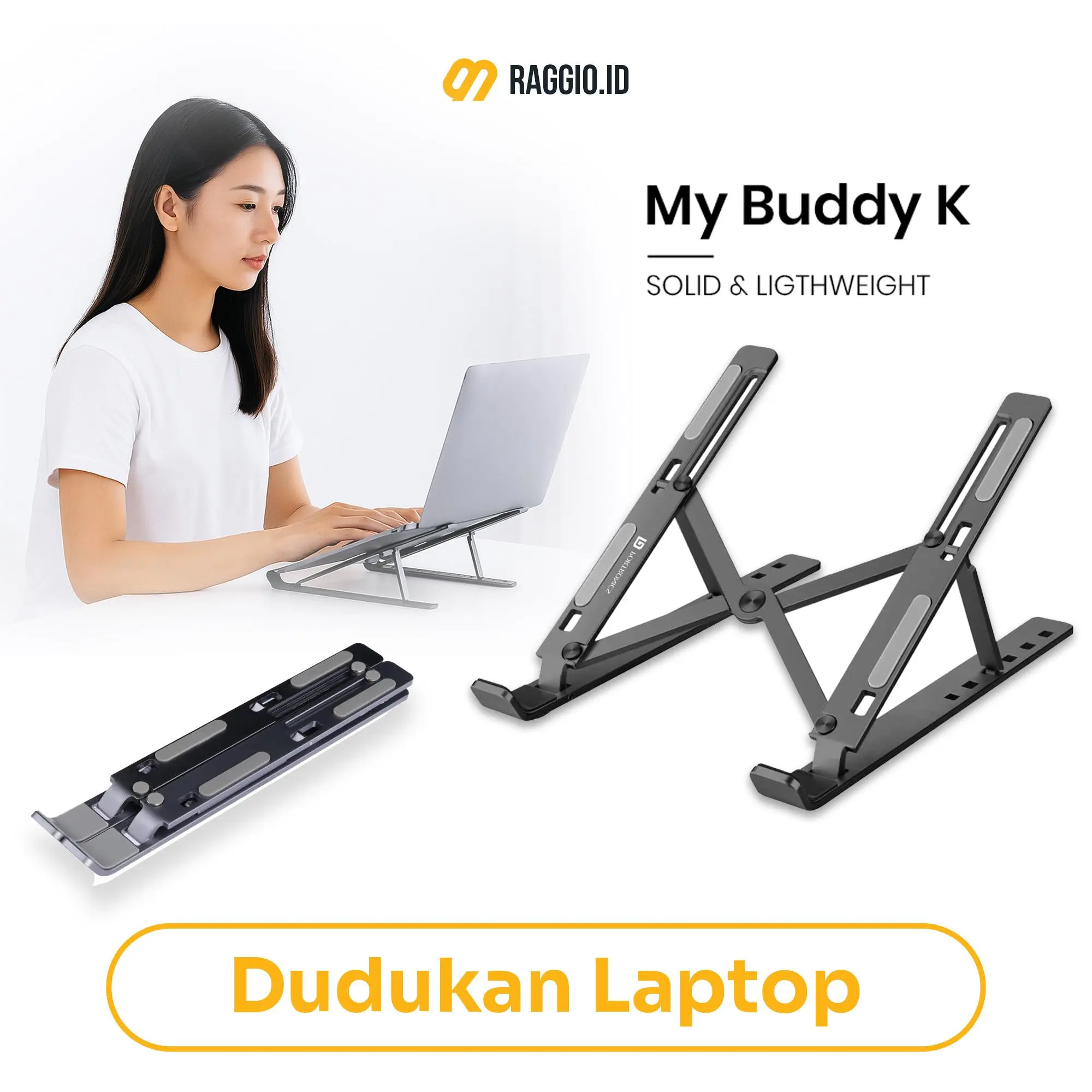 Dudukan Laptop Stand Aluminium Alloy Lipat Kompatibel 10–15.6 Inch Ergonomis Anti Slip