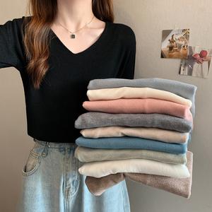 Women's V-Neck Long Sleeve Knit Sweater, Casual Loose-Fitting Outerwear for Fall & Winter, Stylish Inner Layer Top 8609# Knitwear Womenswear Knitting Basic Vneck Minimalist