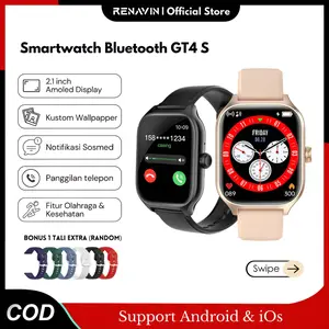 [Free 1 Tali Xtra] Smartwatch GT4 Full Layar Waterproof Panggilan Bluetooth Custom Wallpaper Notifikasi Monitor Kesehatan Jam Tangan Pintar Android iOS