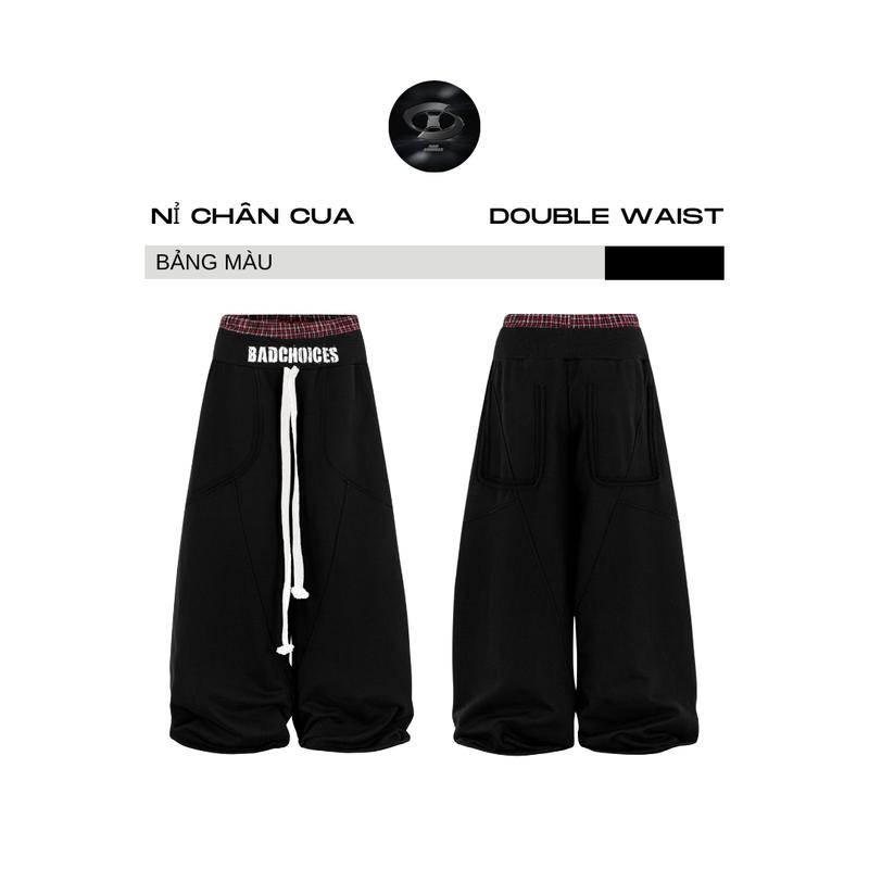  Bad Choices | Quần nỉ ống rộng DOUBLE WAIST đai đỏ vải chân cua phối dây rút 